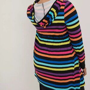 Torrid Rainbow Striped Pride Super Soft Anorak Hooded Cinch Waist Long Cardigan